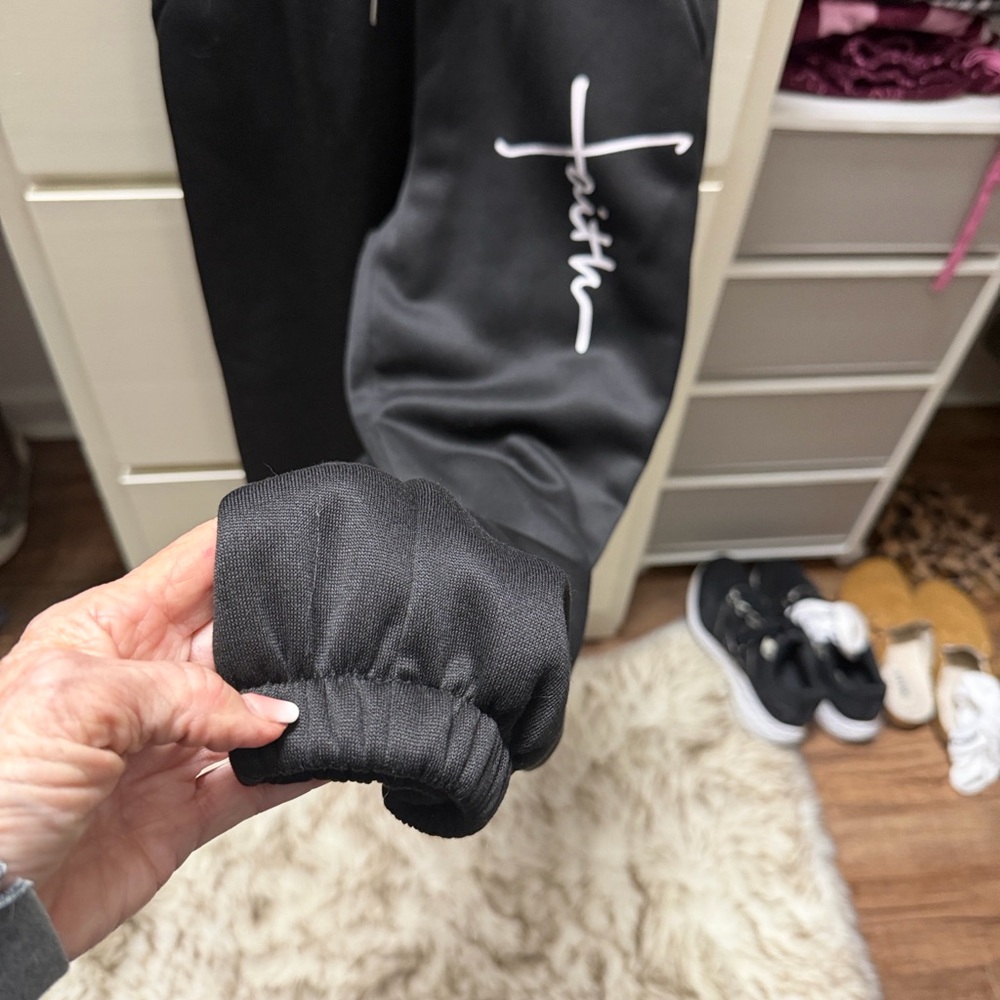 Black Sweatpants with White Script Accent